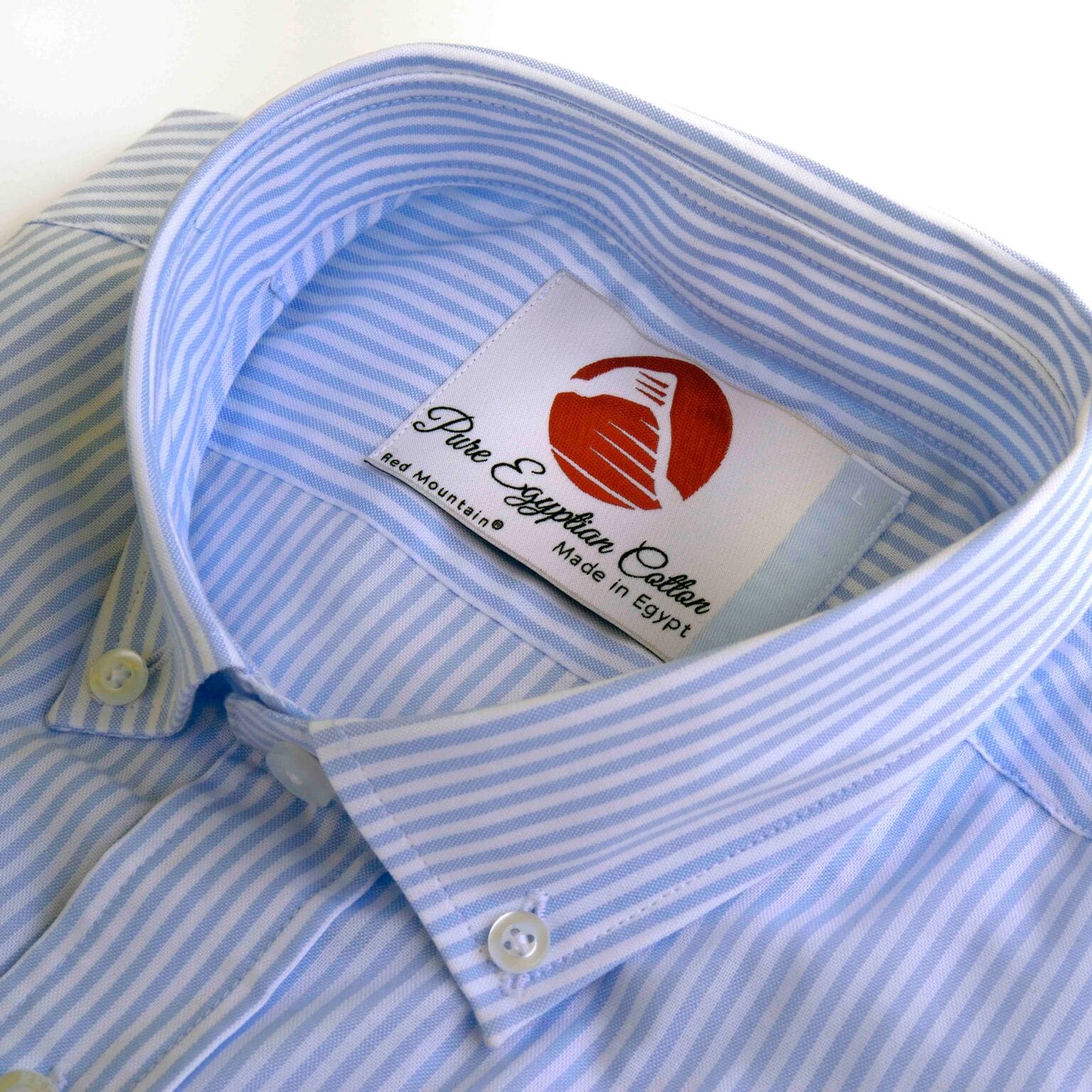 Cămașă cu mânecă lungă din bumbac egiptean, alb-albastră cu dungi