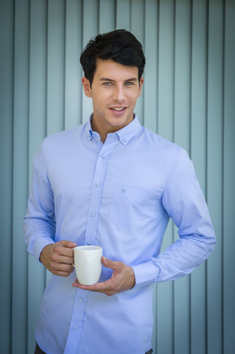 Cămașă cu mânecă lungă din bumbac egiptean, albastră