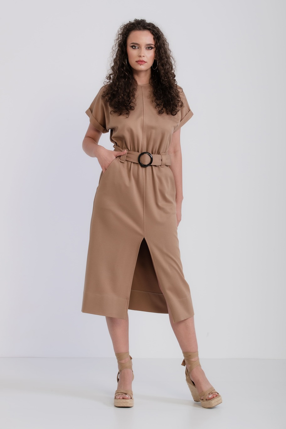Rochie cu mâneci scurte - Tania, camel