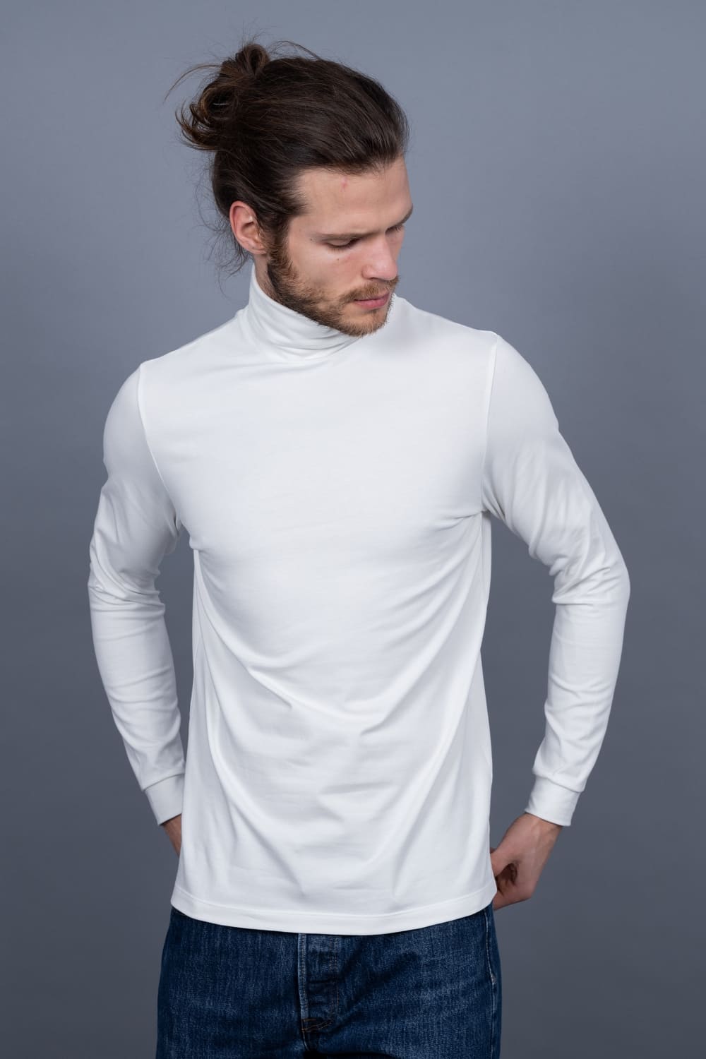 Bluză bărbați cu guler înalt - White