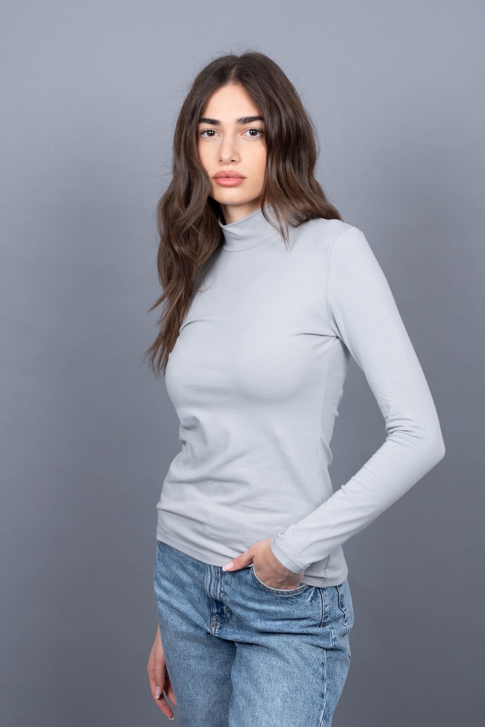 Bluză femei cu guler înalt - Grey