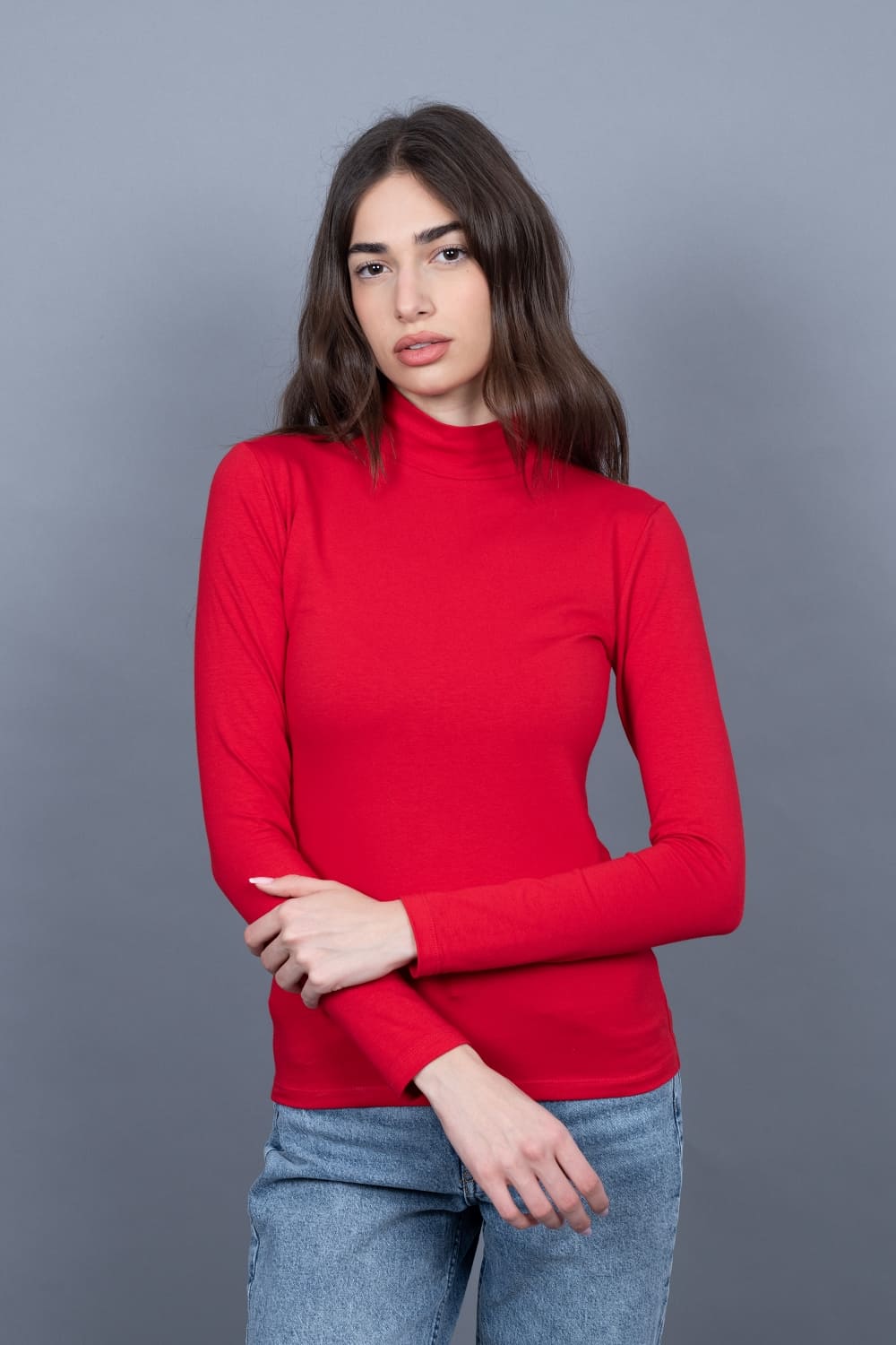 Bluză femei cu guler înalt - Red